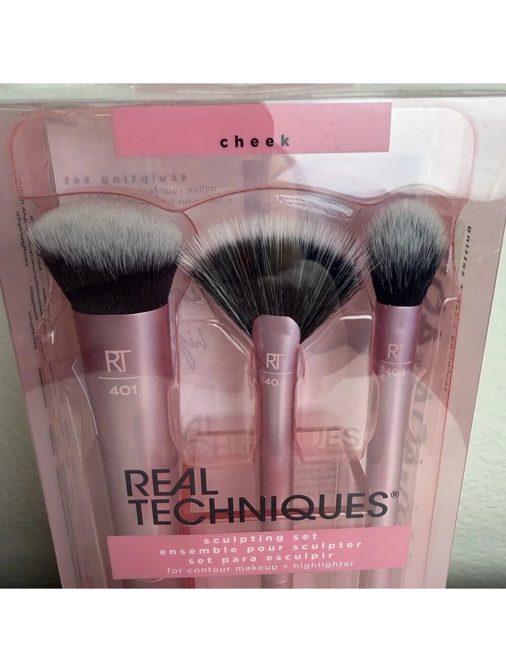 Real Techniques Sculpting Set 3pc Pink Contour Highlighter Brushes + Storage